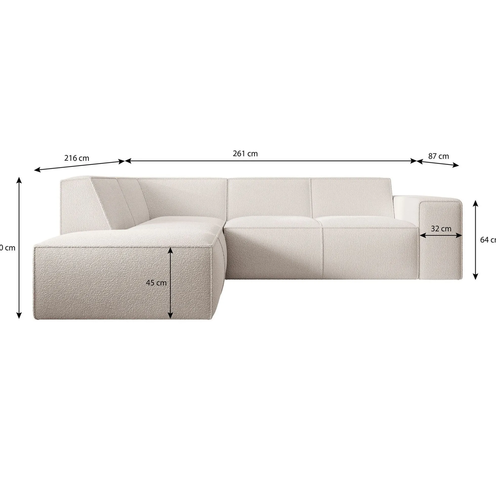 Monet - Hoekbank 4-zits met chaise longue - Teddystof beige - Links