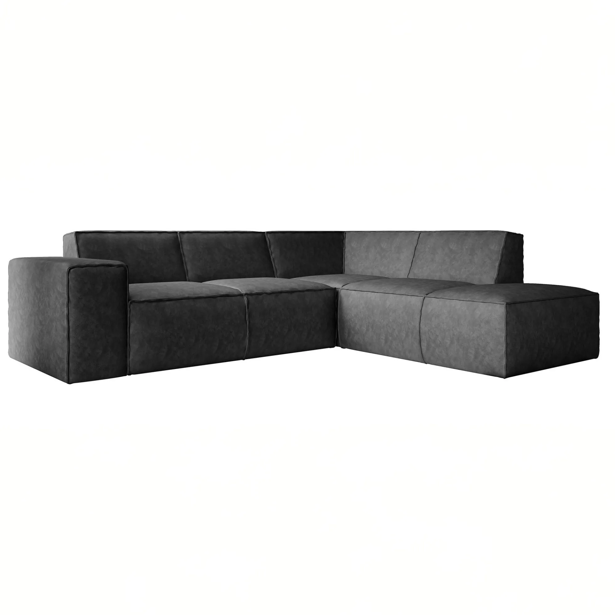 Monet - Hoekbank 4-zits met chaise longue - Kunstleer zwart - Rechts