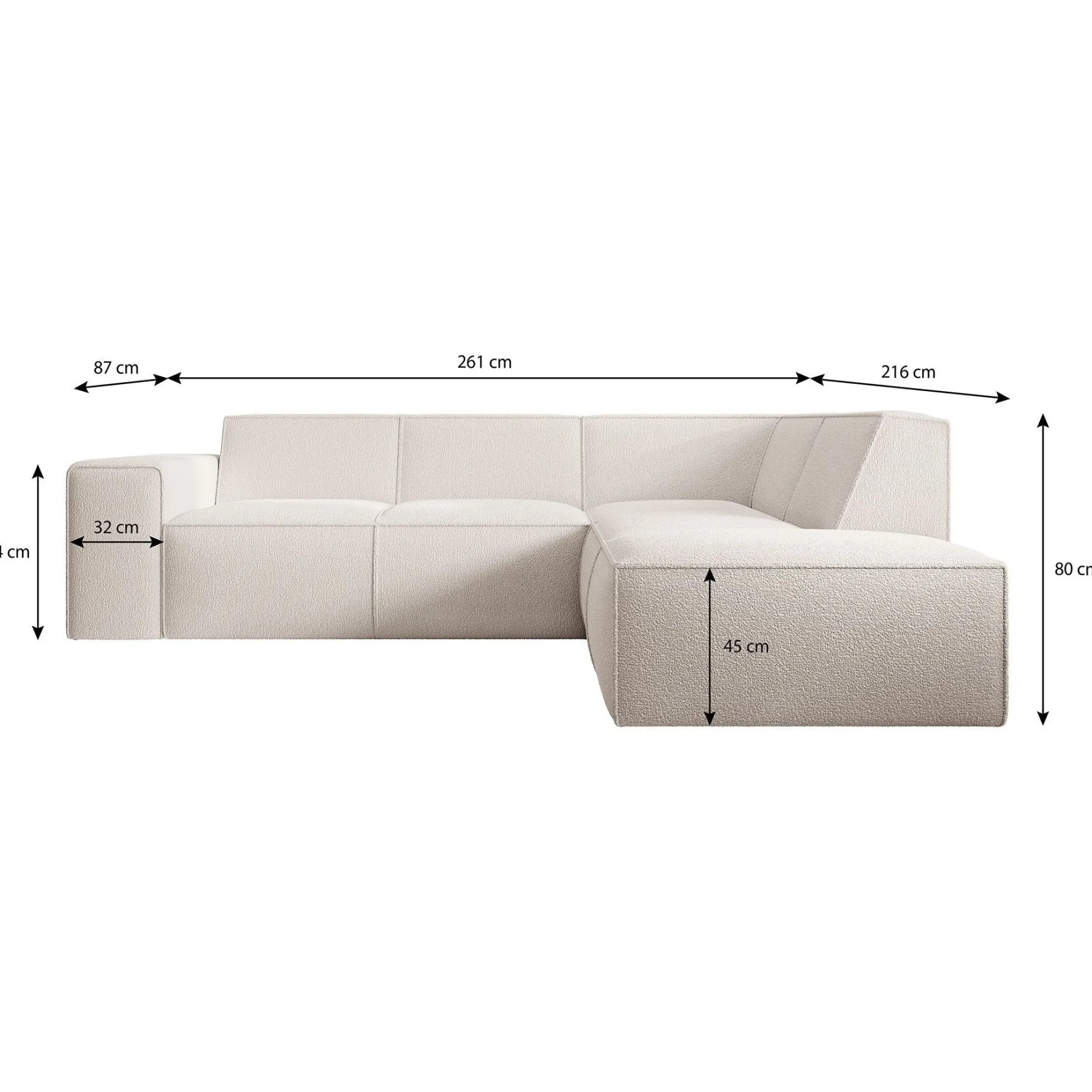 Monet - Hoekbank 4-zits met chaise longue - Kunstleer zwart - Rechts