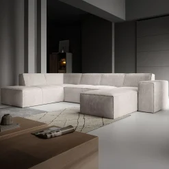 Monet XL - Hoekbank 5-zits met chaise longue - Ribstof beige - Rechts