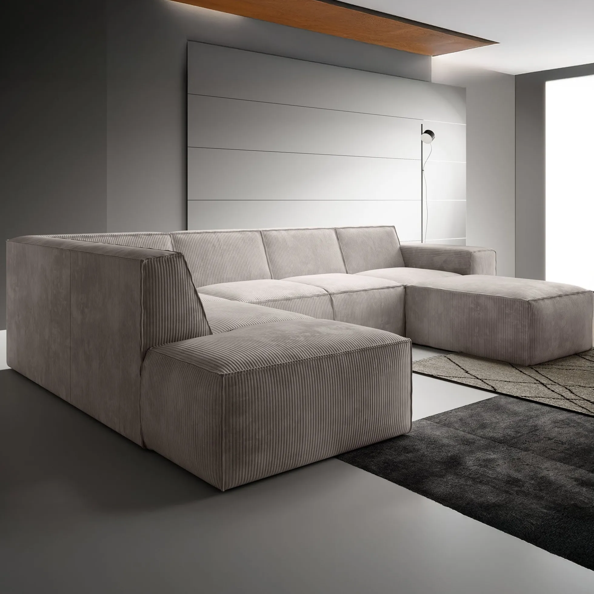 Monet XL - Hoekbank 5-zits met chaise longue - Ribstof beige - Rechts