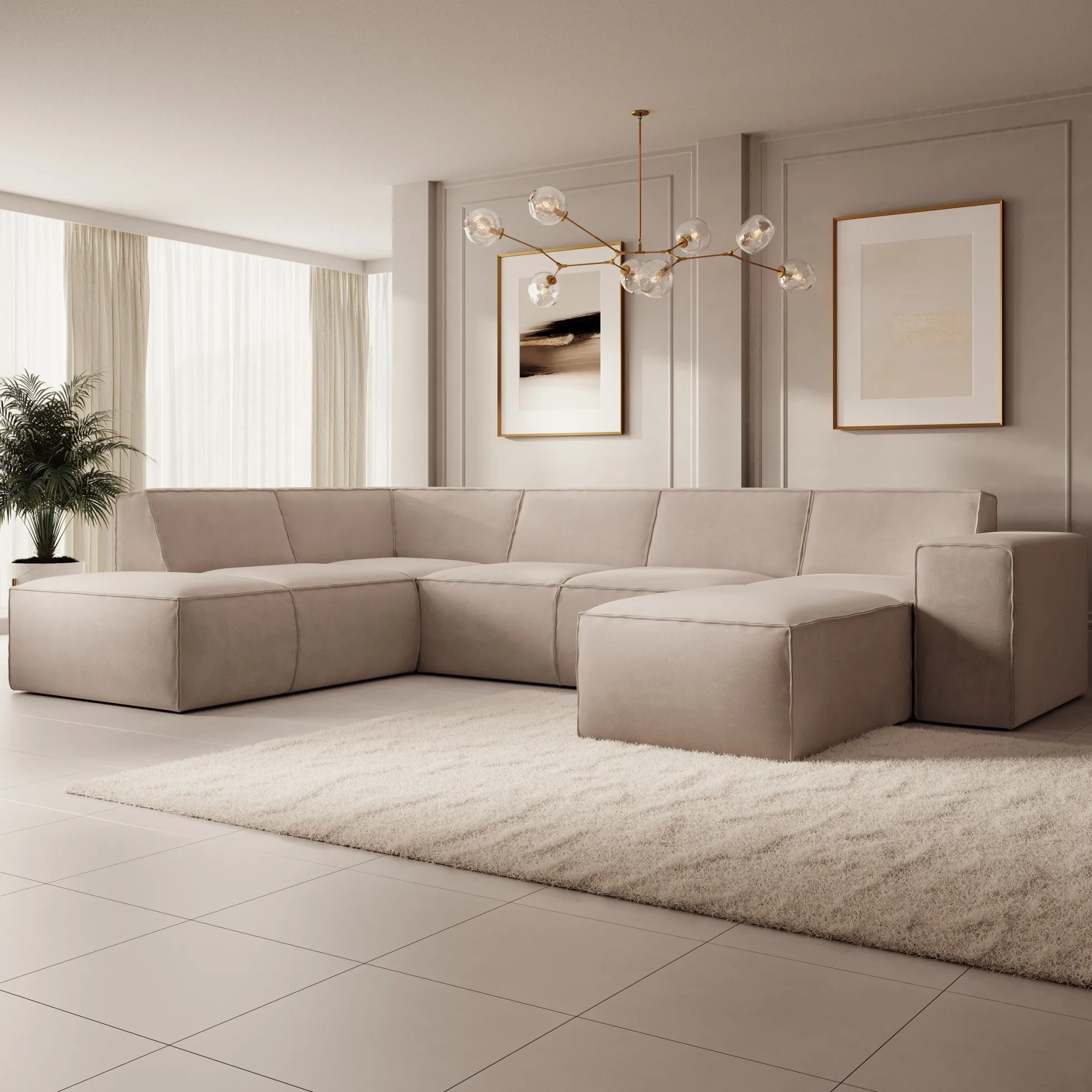 Monet XL - Hoekbank 5-zits met chaise longue - Stof beige - Rechts - 3