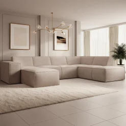 Monet XL - Hoekbank 5-zits met chaise longue - Stof beige - Links 334x