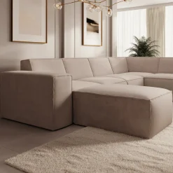 Monet XL - Hoekbank 5-zits met chaise longue - Stof beige - Links 334x