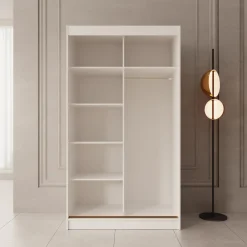Moniq - Kledingkast met 2 schuifdeuren - Wit - 120x65x215 cm