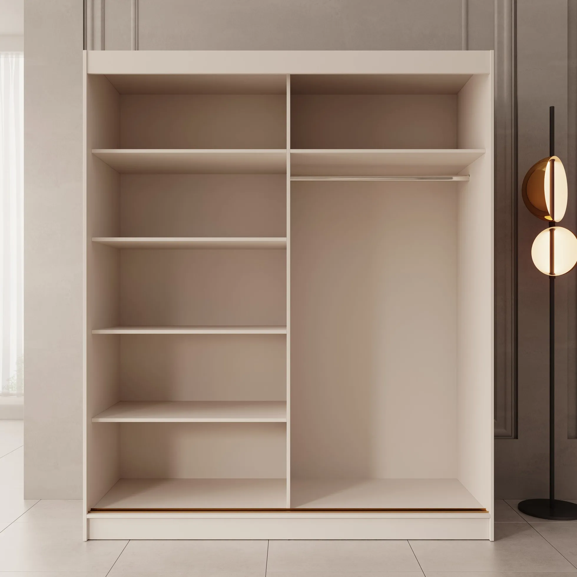 Moniq - Kledingkast met 2 schuifdeuren - Beige - 180x65x215