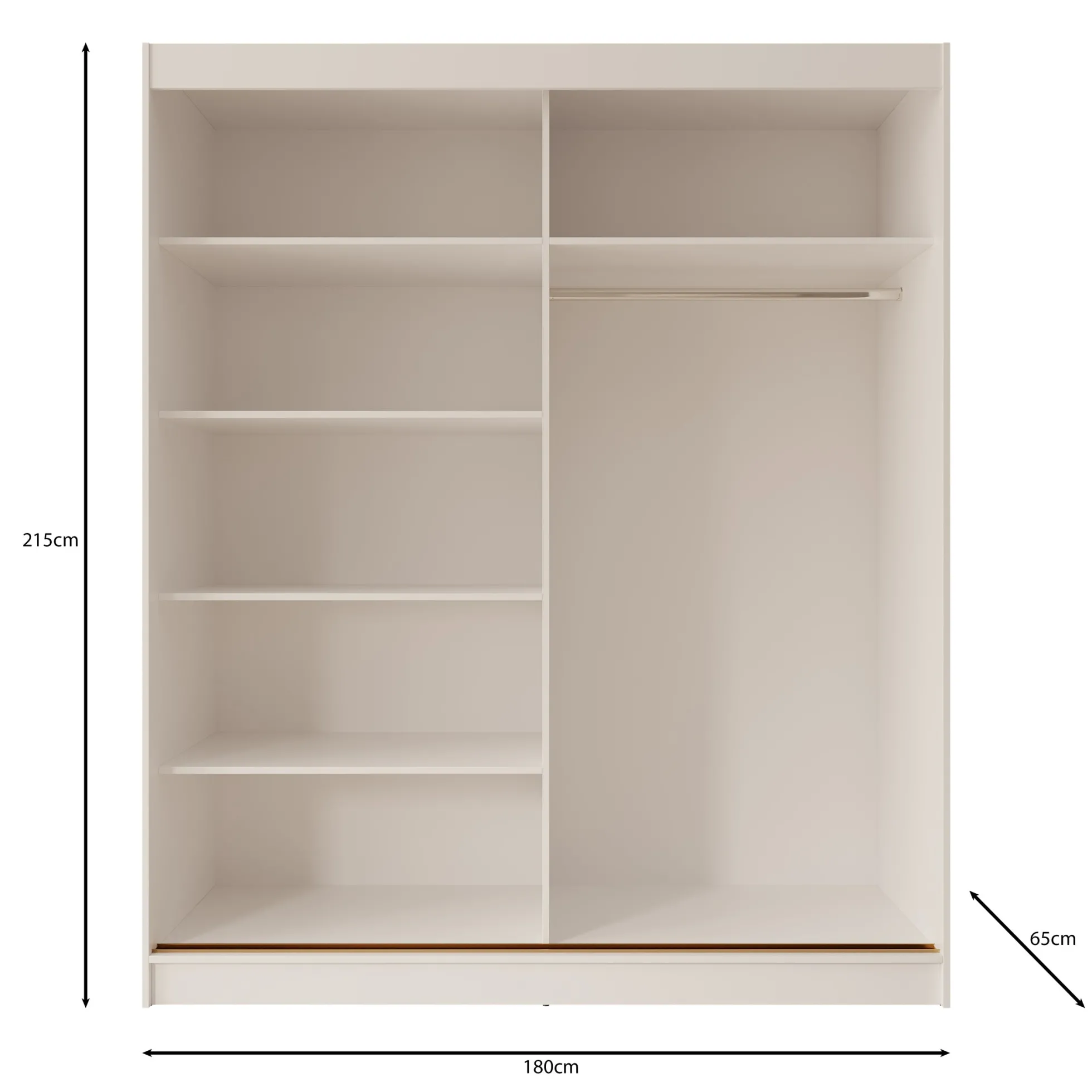 Moniq - Kledingkast met 2 schuifdeuren - Beige - 180x65x215
