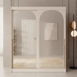 Moniq - Kledingkast met 2 schuifdeuren - Beige - 180x65x215