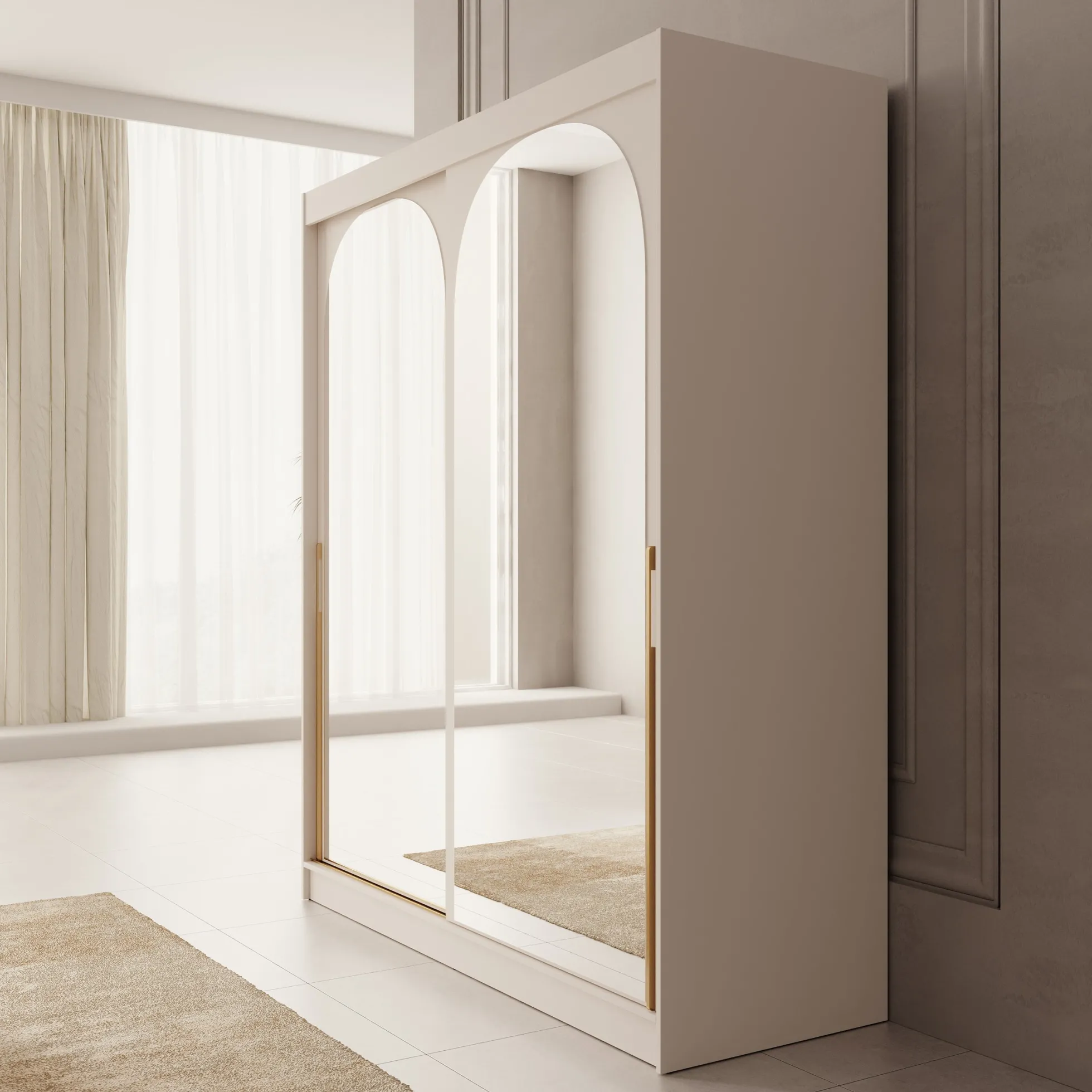 Moniq - Kledingkast met 2 schuifdeuren - Beige - 180x65x215