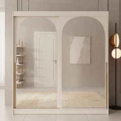 Moniq - Kledingkast met schuifdeuren - Beige - 200x65x215 cm