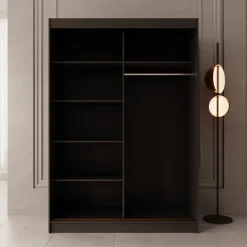 Moniq - Kledingkast met schuifdeuren - Zwart - 150x65x215 cm