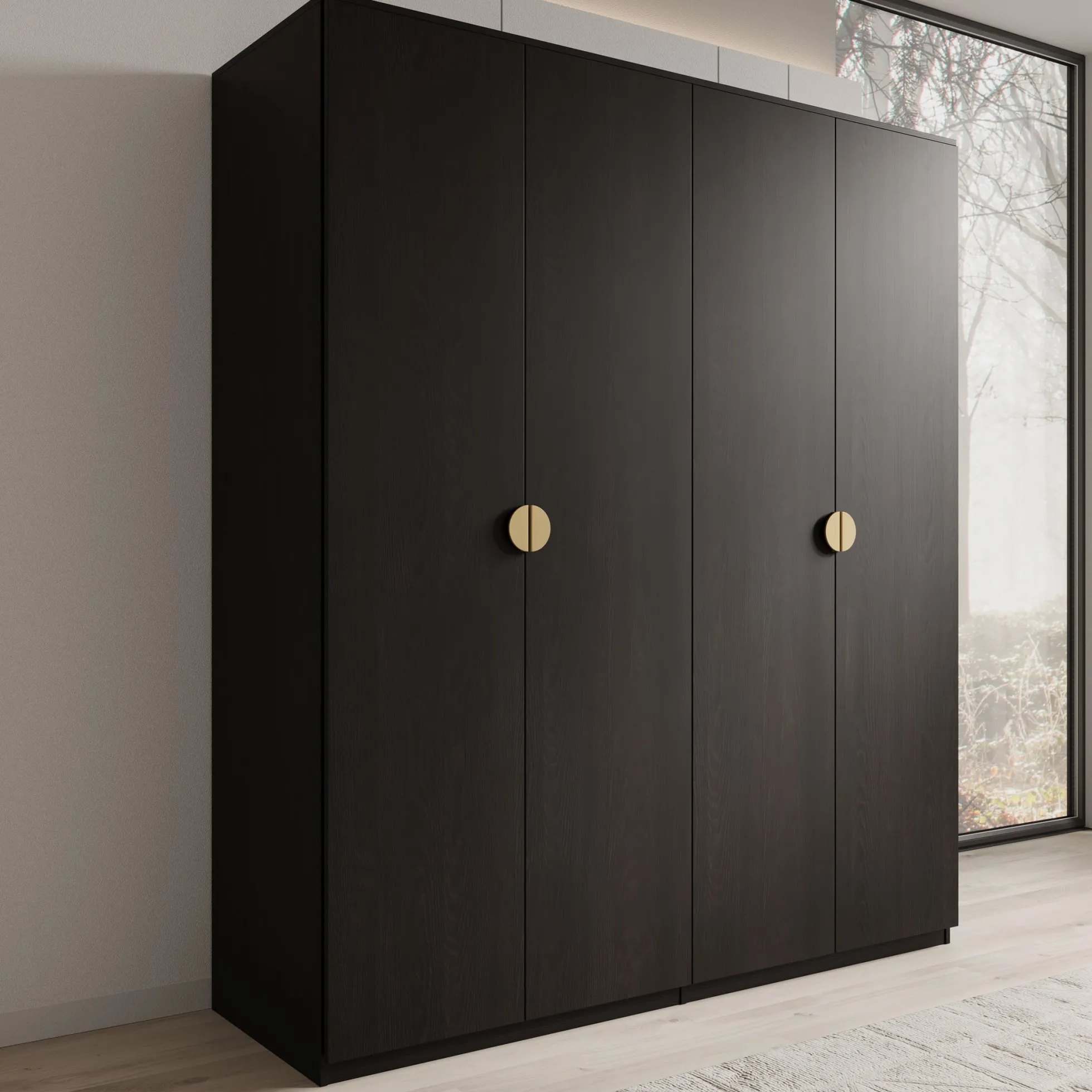 Monor - Kledingkast 4-deurs - Zwart - 179x59x209 cm