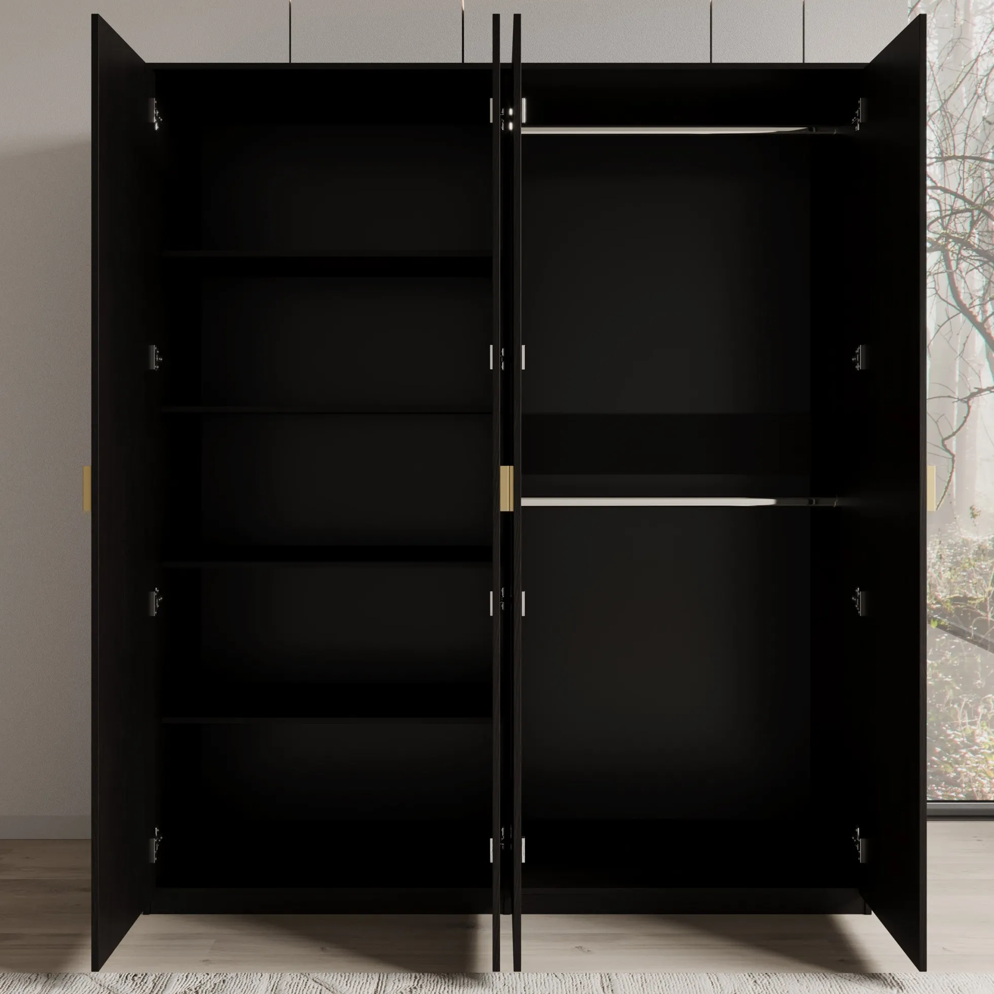 Monor - Kledingkast 4-deurs - Zwart - 179x59x209 cm