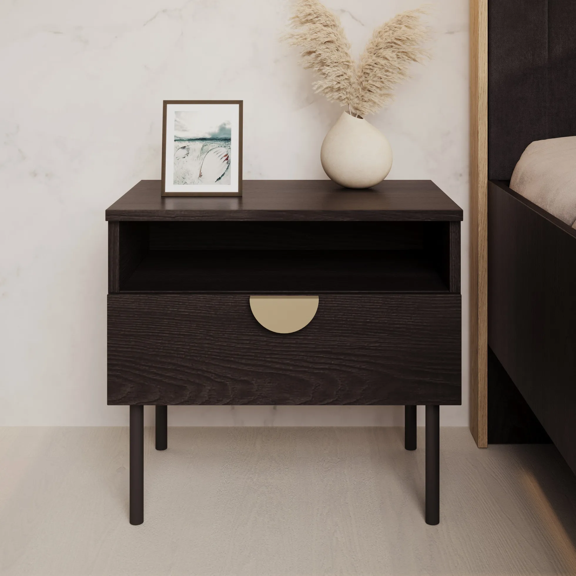 Monor - Nachtkastje set van 2 - Zwart - 50x35x46 cm
