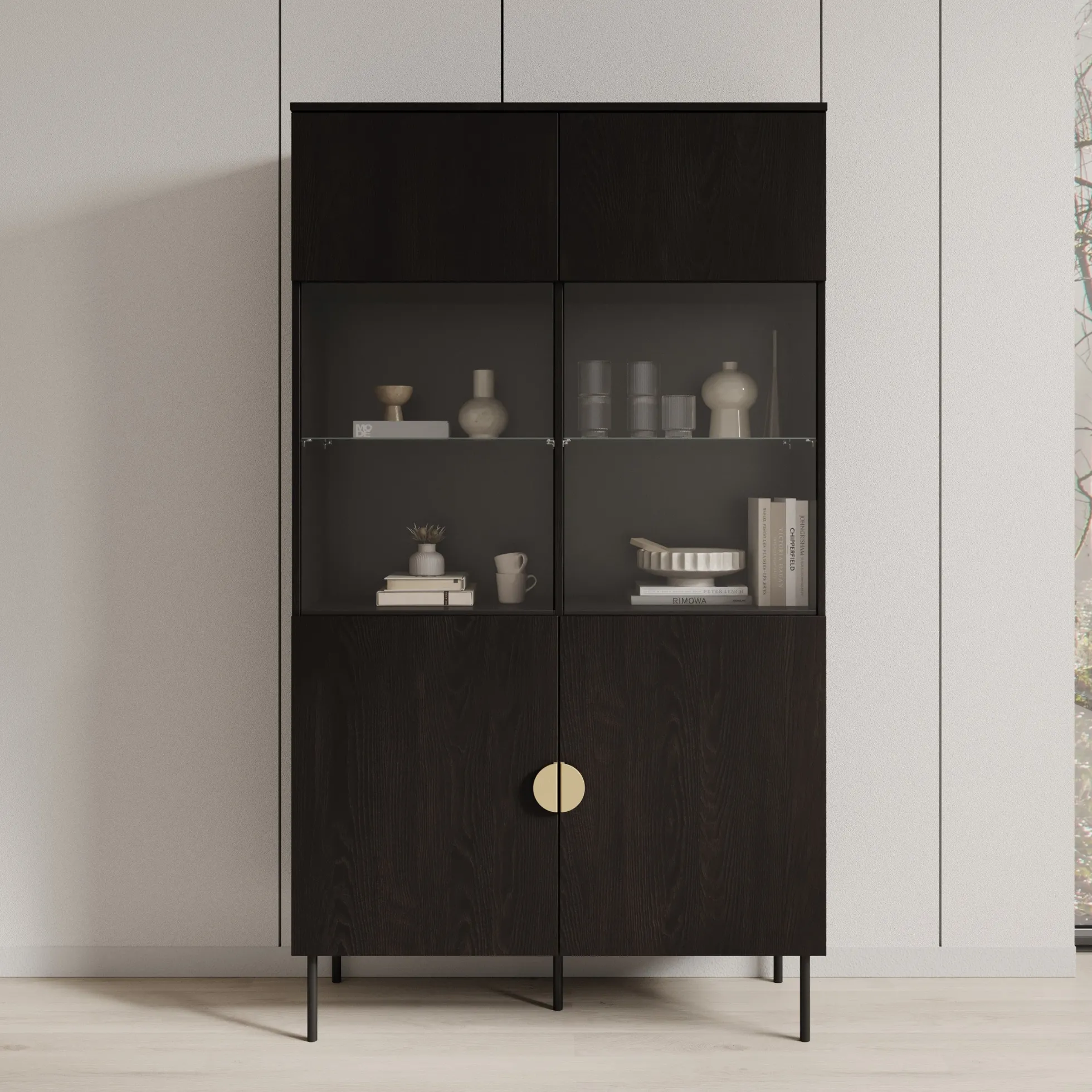 Monor - Vitrinekast - Zwart - 107x40x188 cm