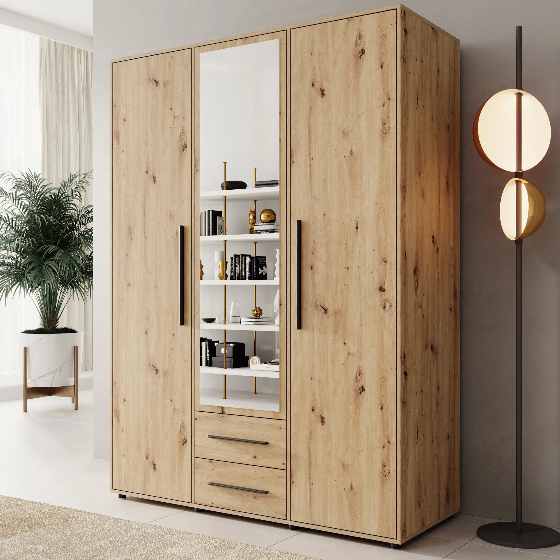 Montalo - Kledingkast 3-deurs - Eikenpatroon - 150x59x206 cm