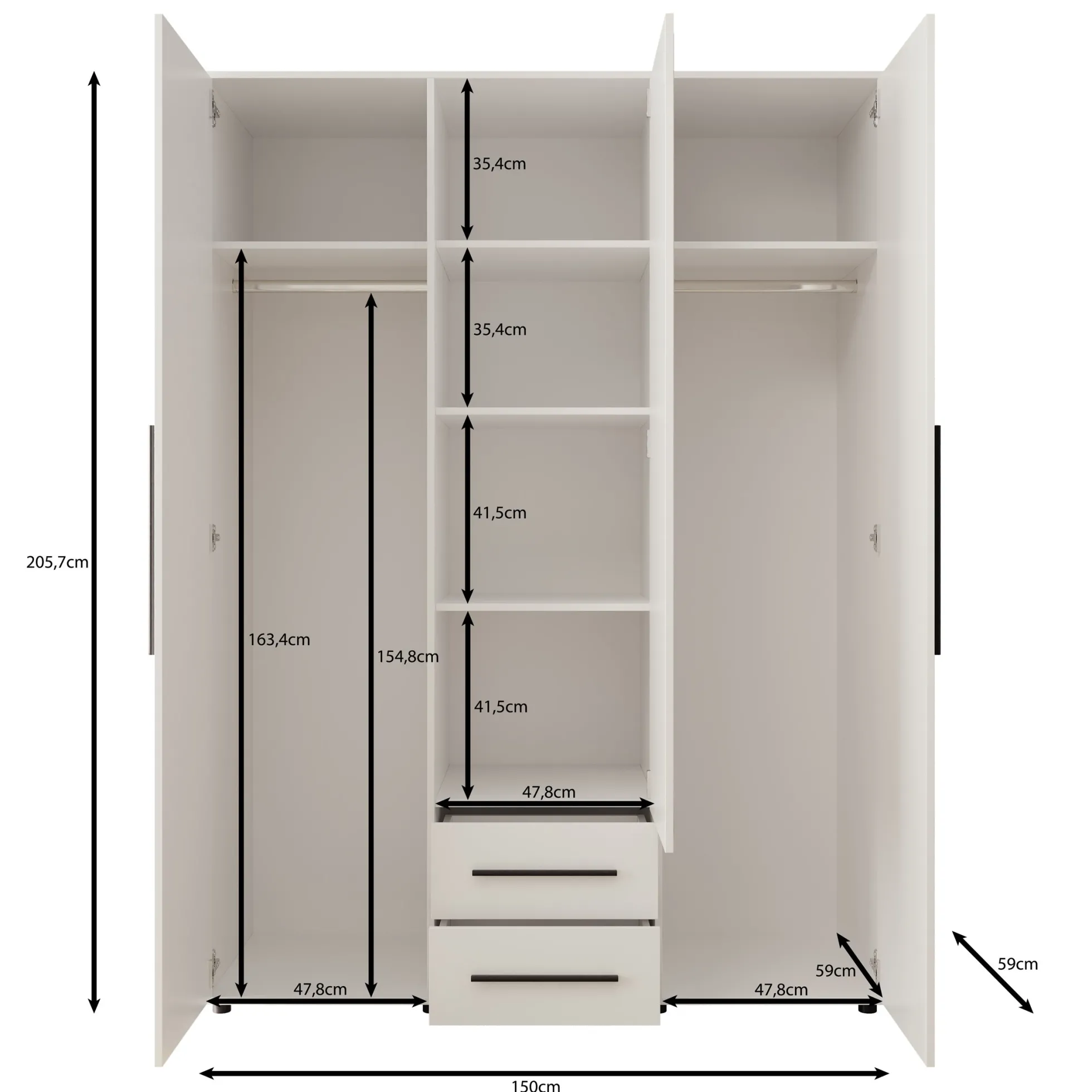 Montalo - Kledingkast 3-deurs - Beige - 150x59x206 cm
