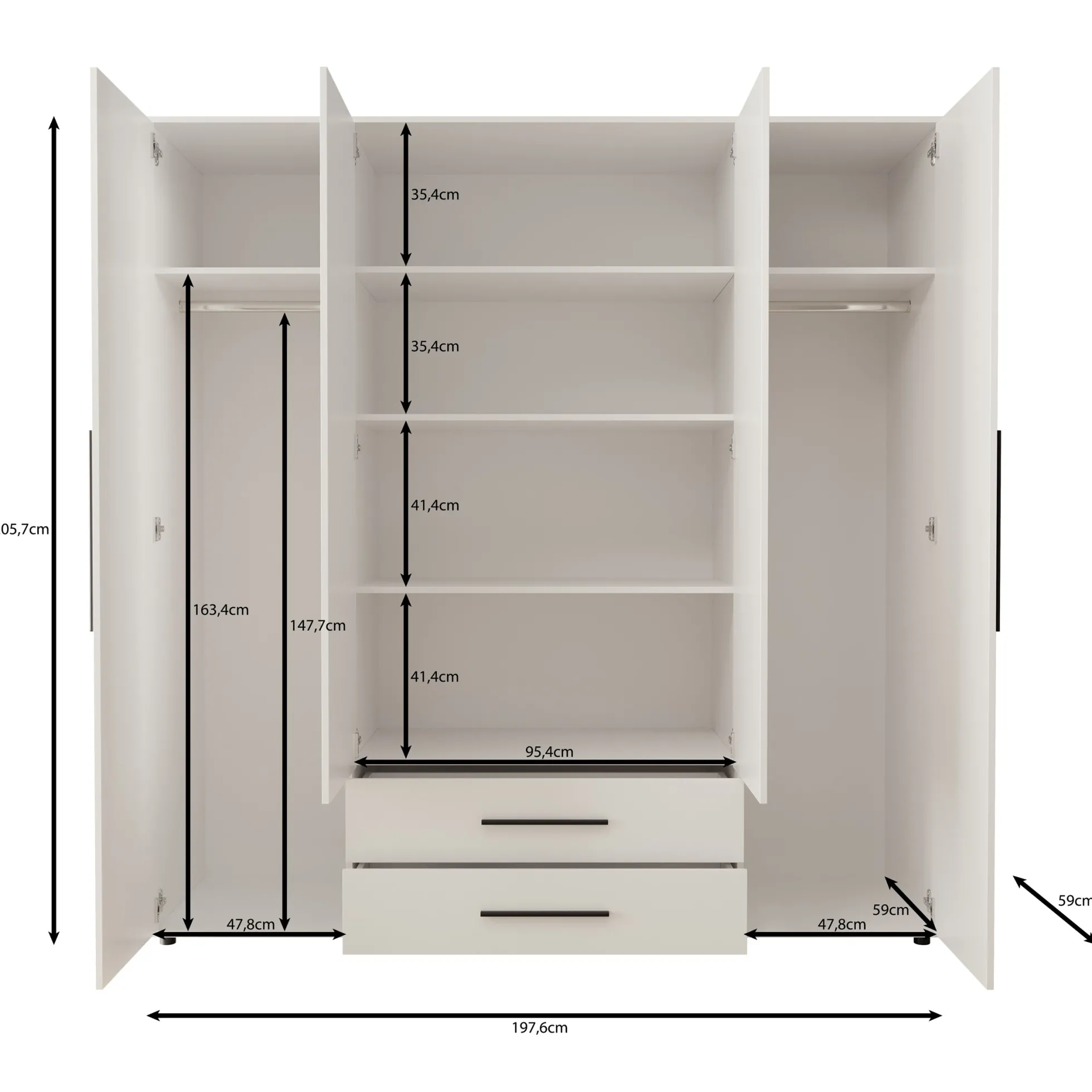 Montalo - Kledingkast 4-deurs - Eikenpatroon - 198x59x206 cm