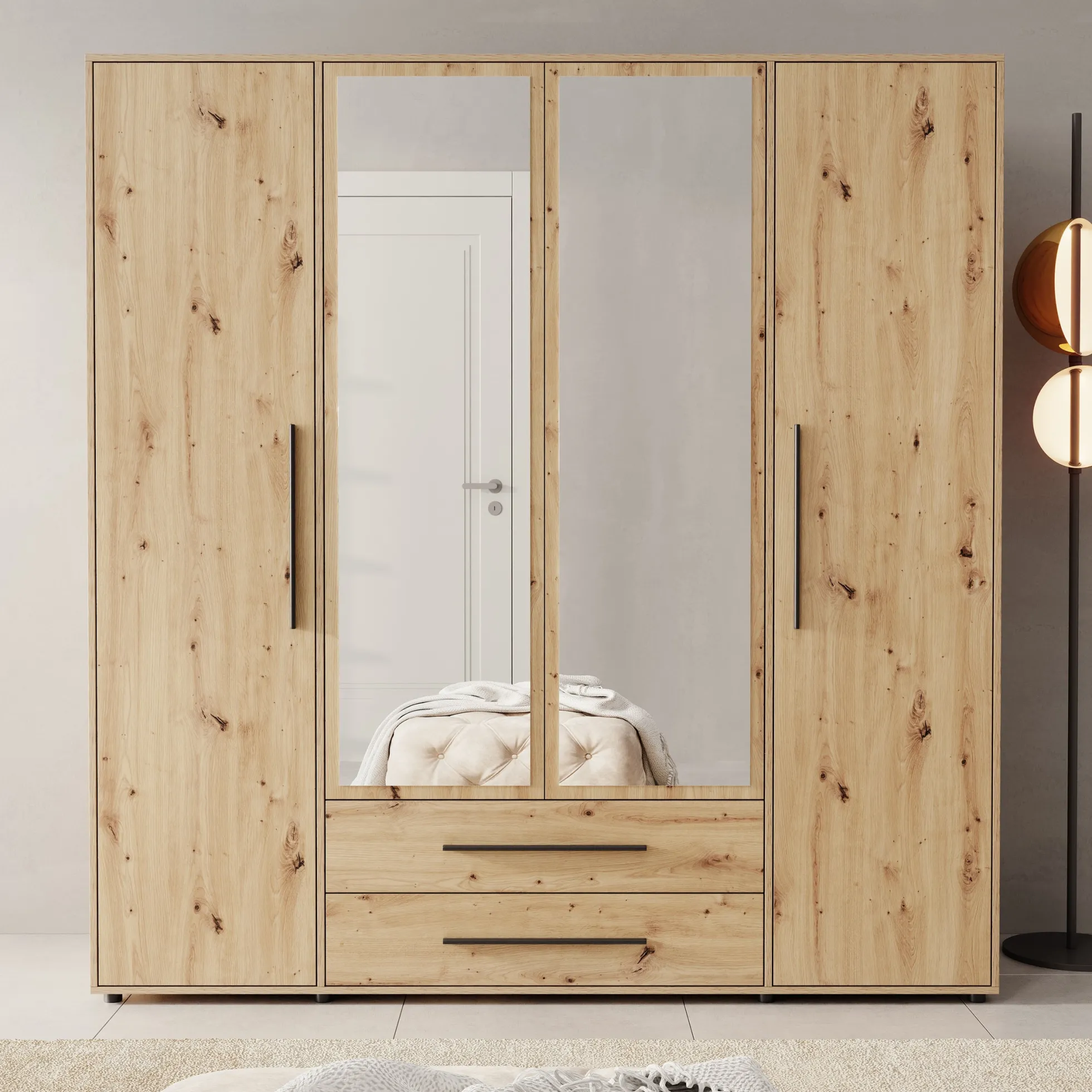 Montalo - Kledingkast 4-deurs - Eikenpatroon - 198x59x206 cm