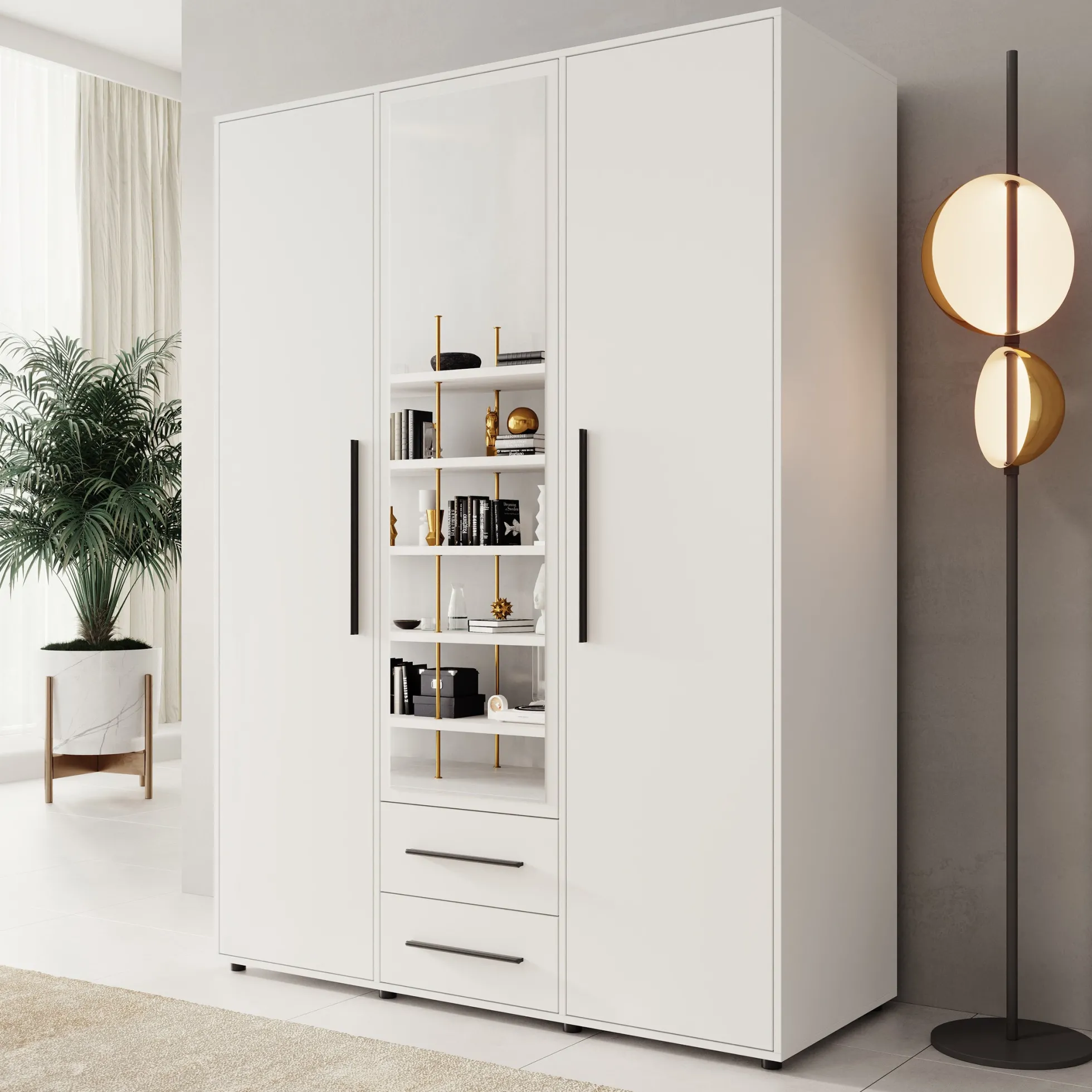 Montalo - Kledingkast 3-deurs - Wit - 150x59x206 cm