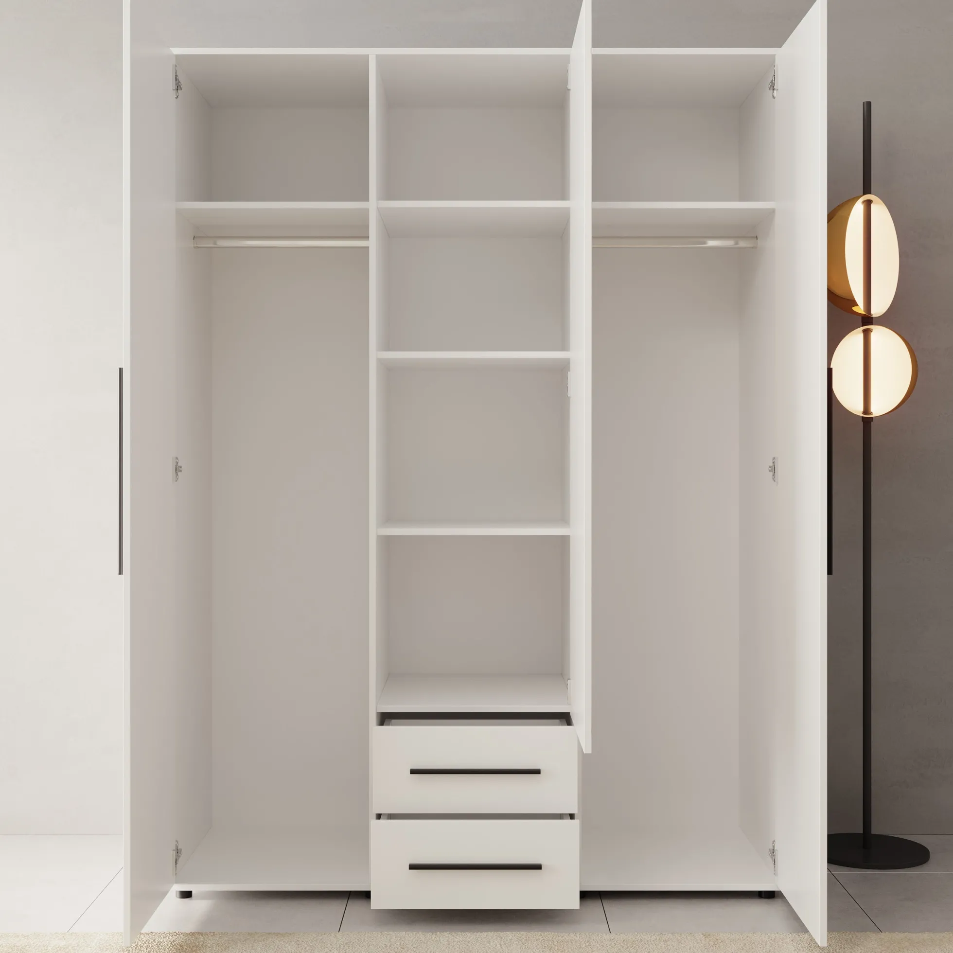 Montalo - Kledingkast 3-deurs - Wit - 150x59x206 cm