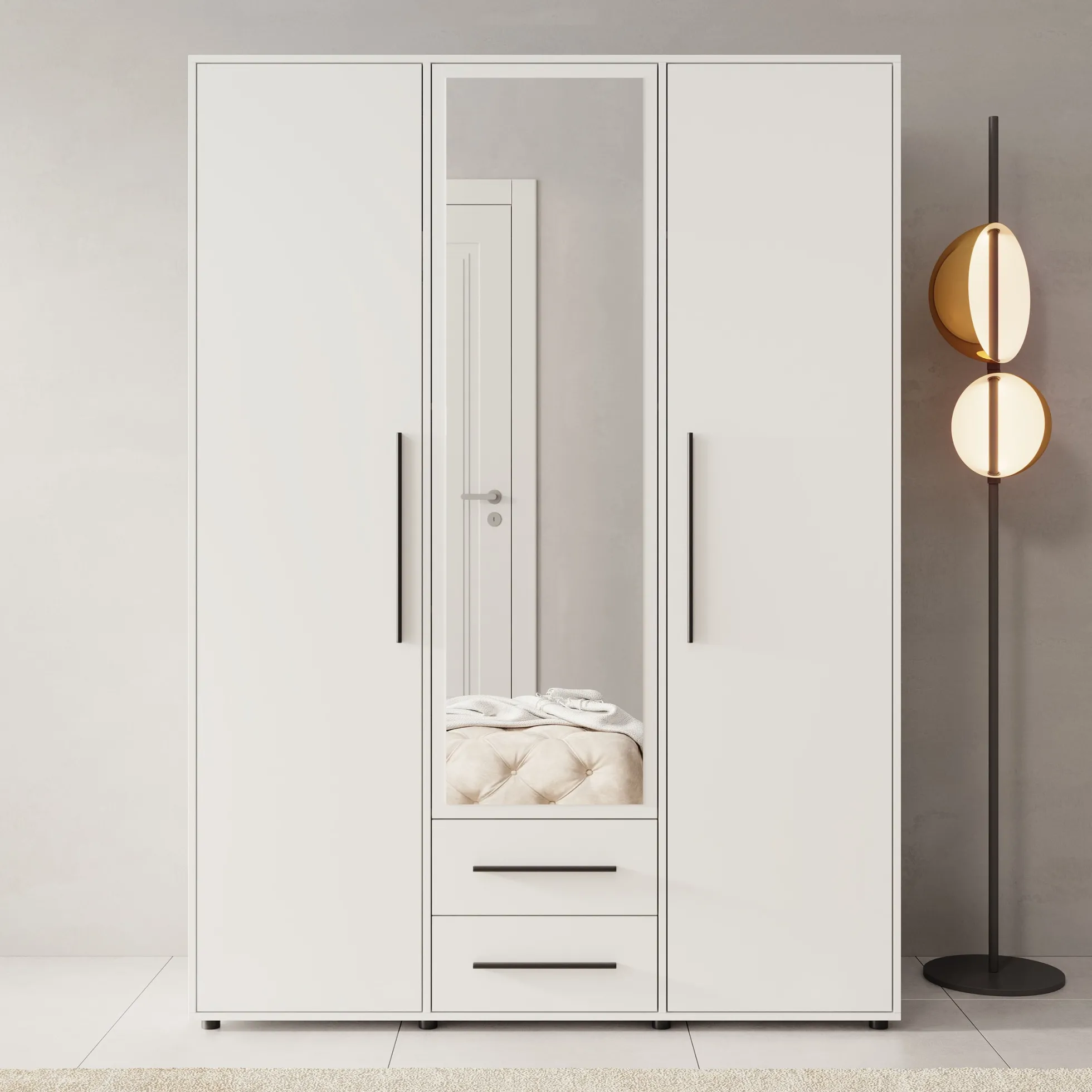 Montalo - Kledingkast 3-deurs - Wit - 150x59x206 cm