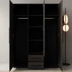 Montalo - Kledingkast 3-deurs - Zwart - 150x59x206 cm