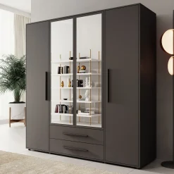 Montalo - Kledingkast 4-deurs - Zwart - 198x59x206 cm