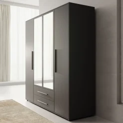 Montalo - Kledingkast 4-deurs - Zwart - 198x59x206 cm