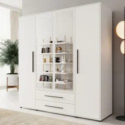 Montalo - Kledingkast 4-deurs - Wit - 198x59x206 cm