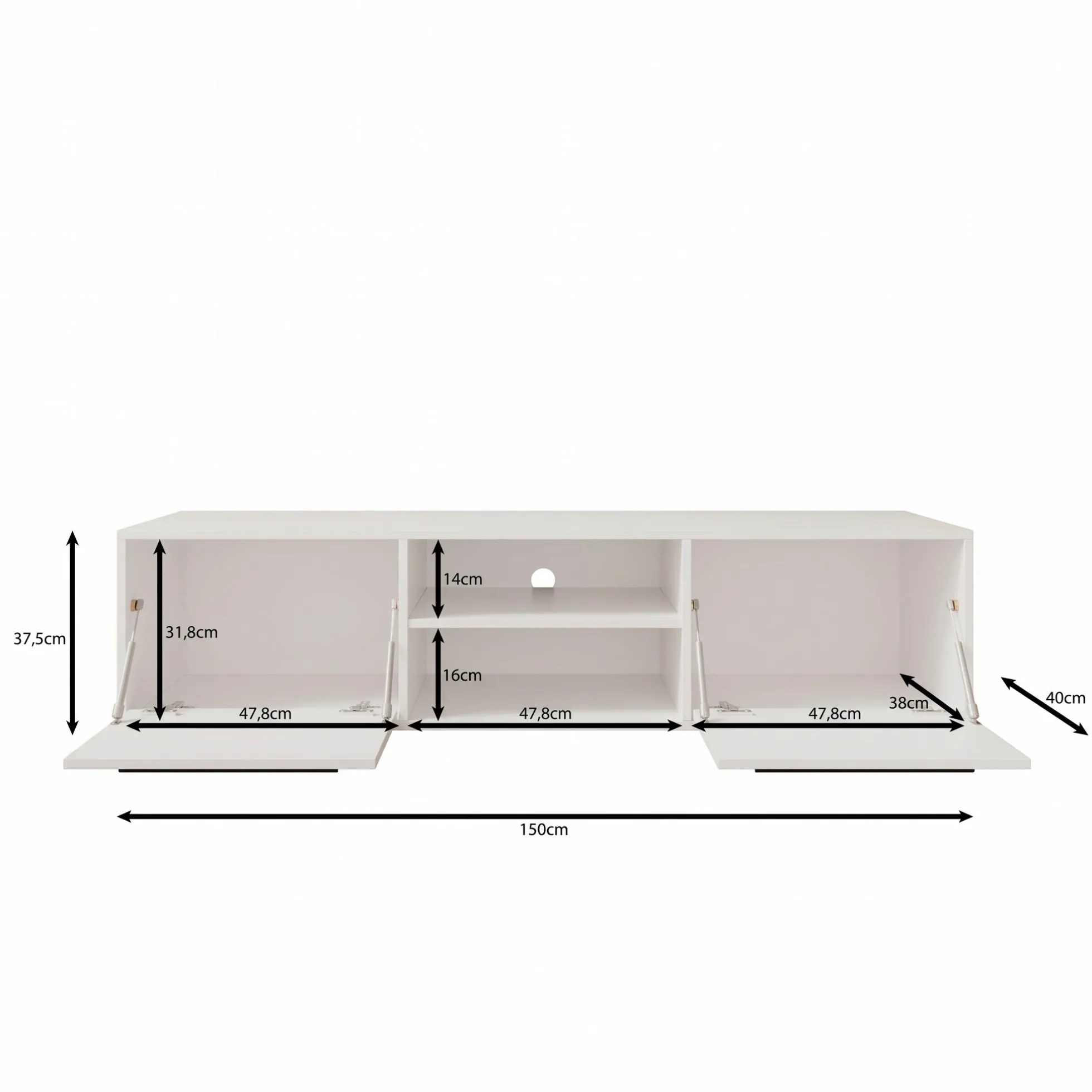 Montalo - TV-Meubel - Wit - 150x40x38 cm