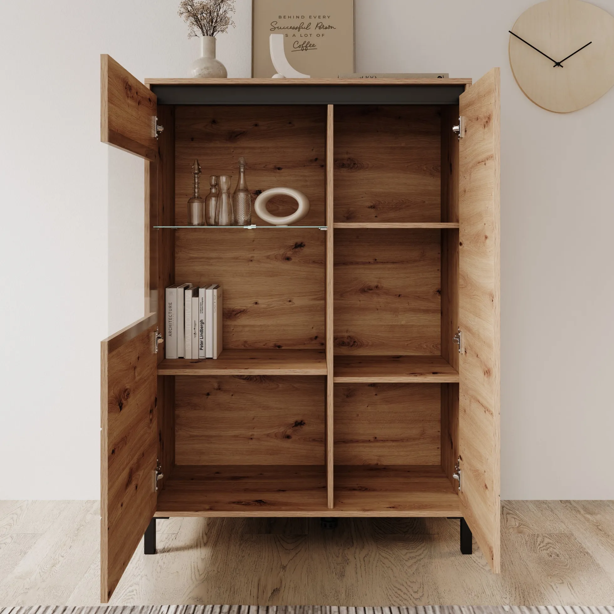 Montellini - Vitrinekast - Eikenpatroon - 93x40x135 cm