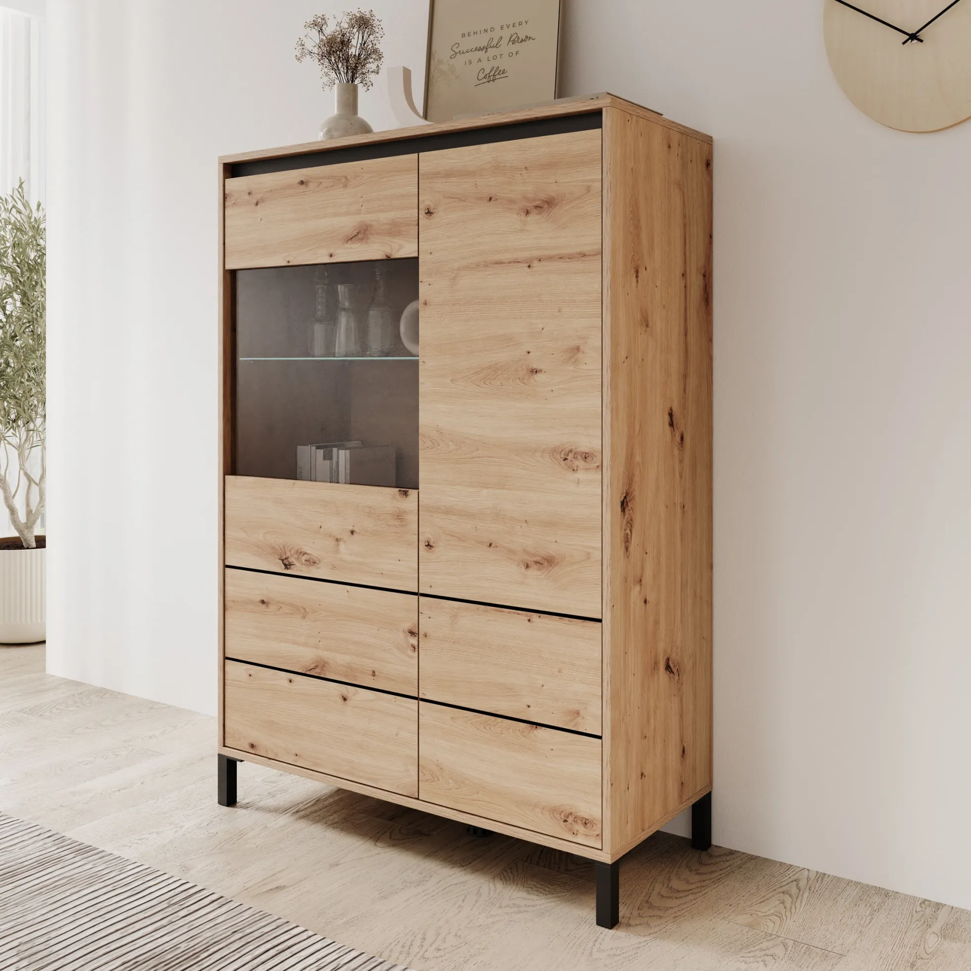 Montellini - Vitrinekast - Eikenpatroon - 93x40x135 cm