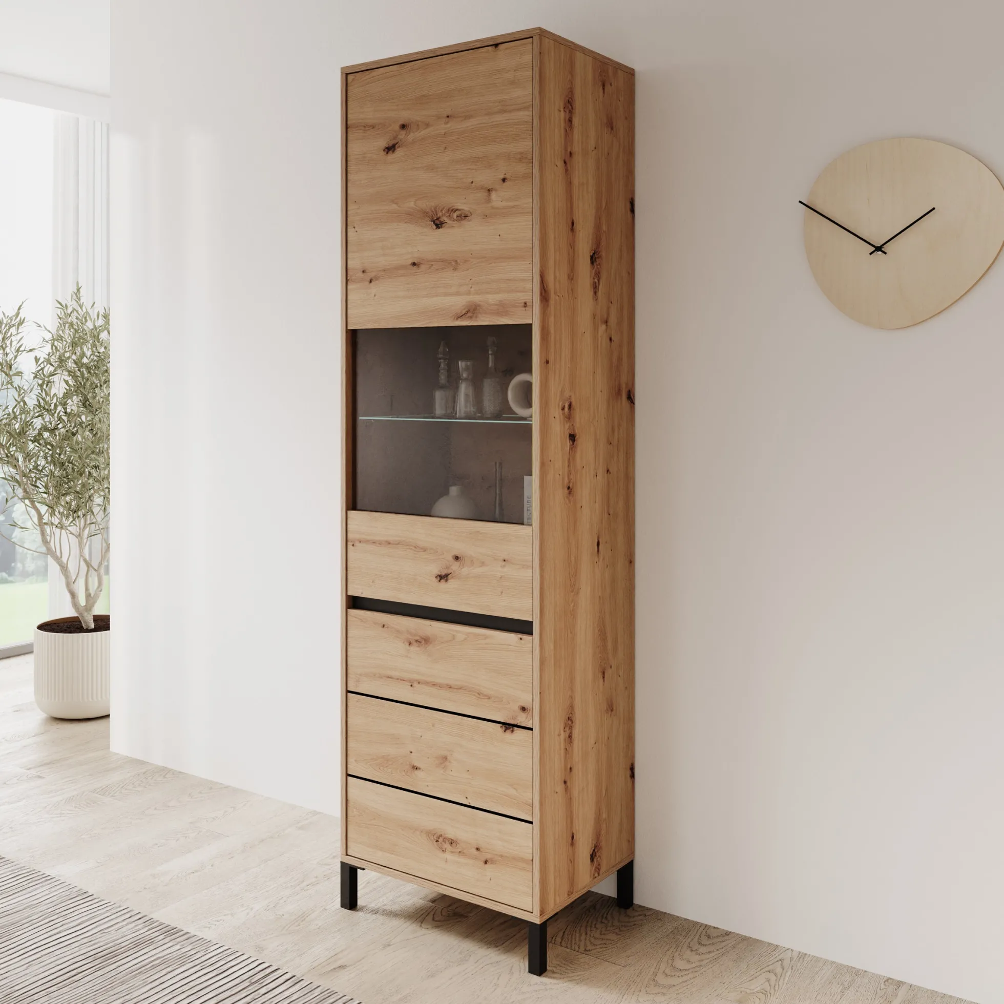 Montellini - Vitrinekast - Eikenpatroon - 55x40x193 cm