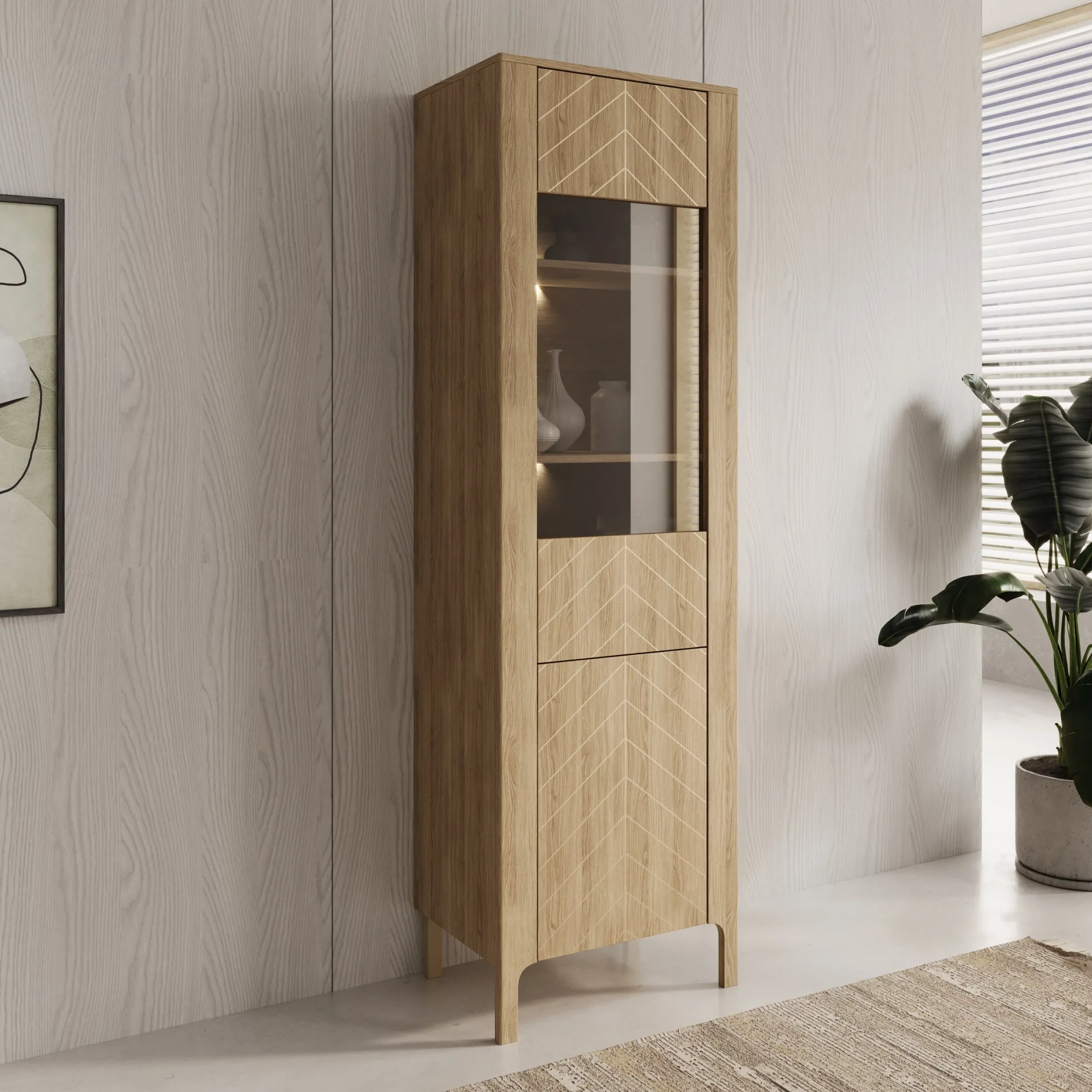 Montera - Vitrinekast met LED - Eikenpatroon - 60x41x198 cm