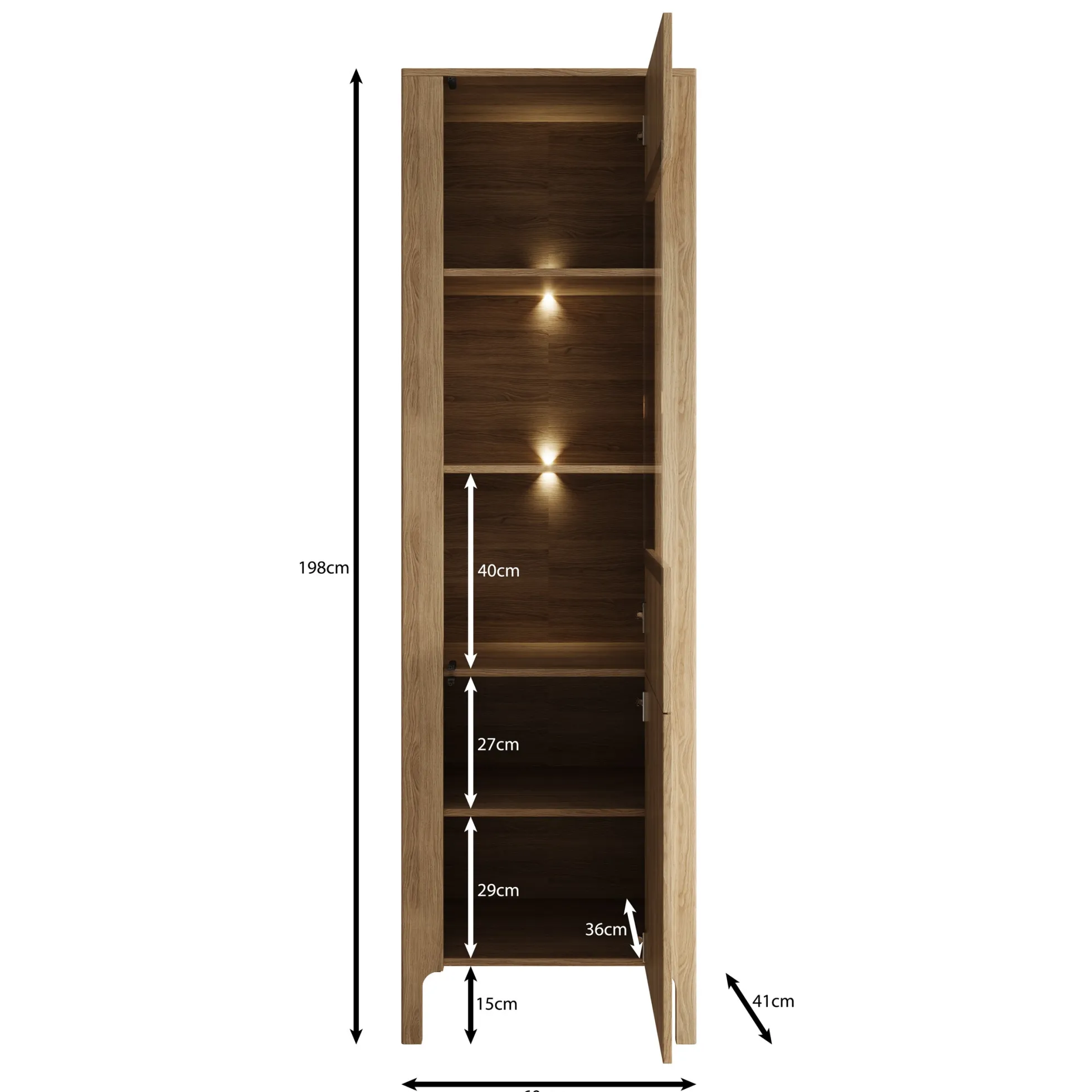 Montera - Vitrinekast met LED - Eikenpatroon - 60x41x198 cm