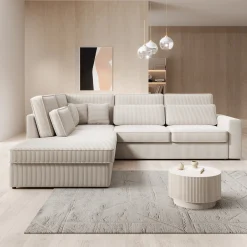 Montore - Hoekbank 5-zits met chaise longue - Ribstof beige - Links