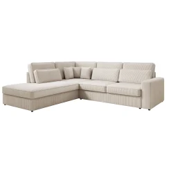 Montore - Hoekbank 5-zits met chaise longue - Ribstof beige - Links