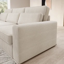 Montore - Hoekbank 3-zits met chaise longue - Ribstof beige - Links