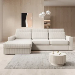 Montore - Hoekbank 3-zits met chaise longue - Ribstof beige - Links