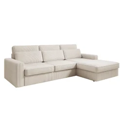 Montore - Hoekbank 3-zits met chaise longue - Ribstof beige - Rechts