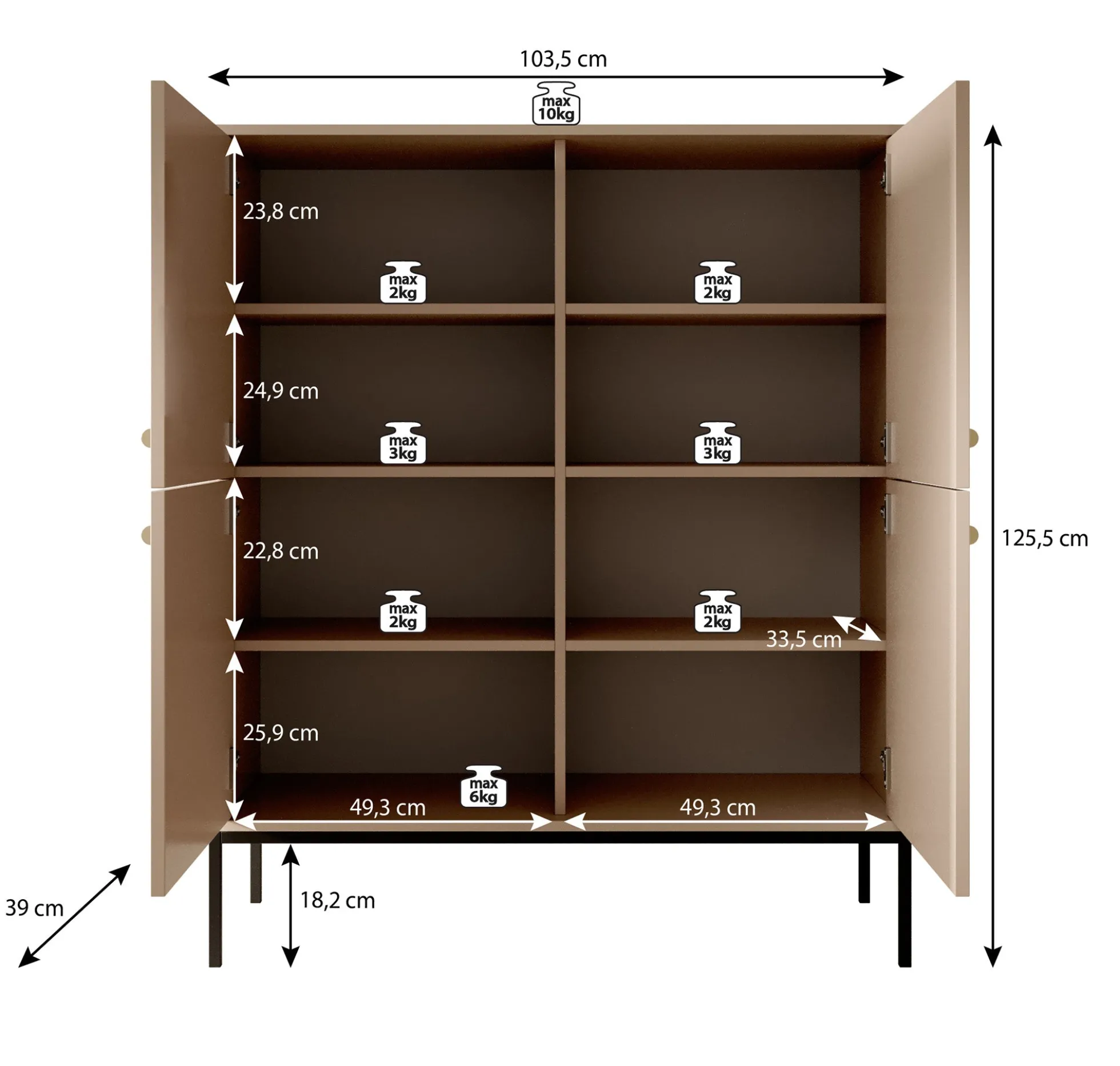 Moreno 2 - Dressoir - Beige - 104x39x125 cm