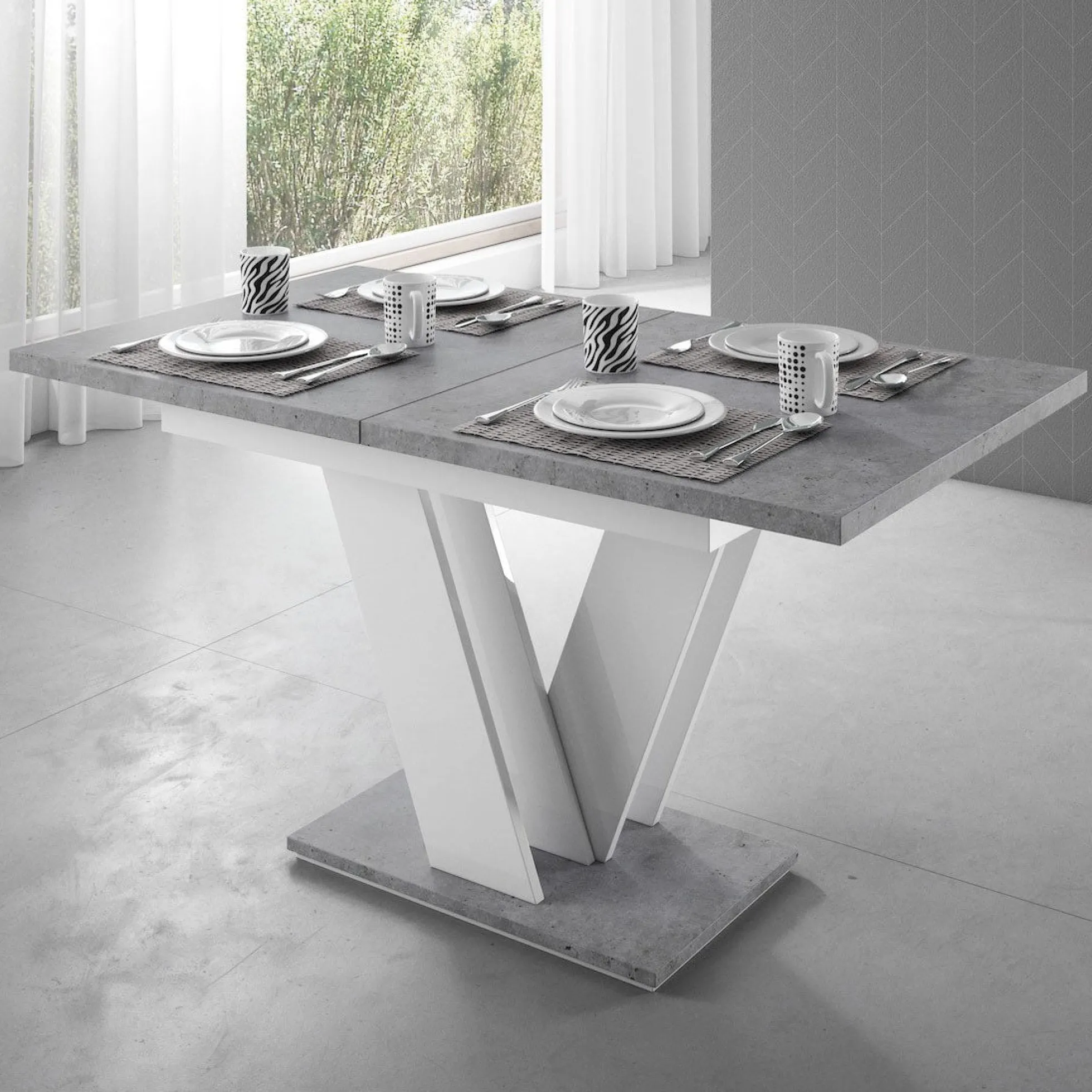 Moris - Eetkamertafel - Wit/betonlook - 120x80x75 cm