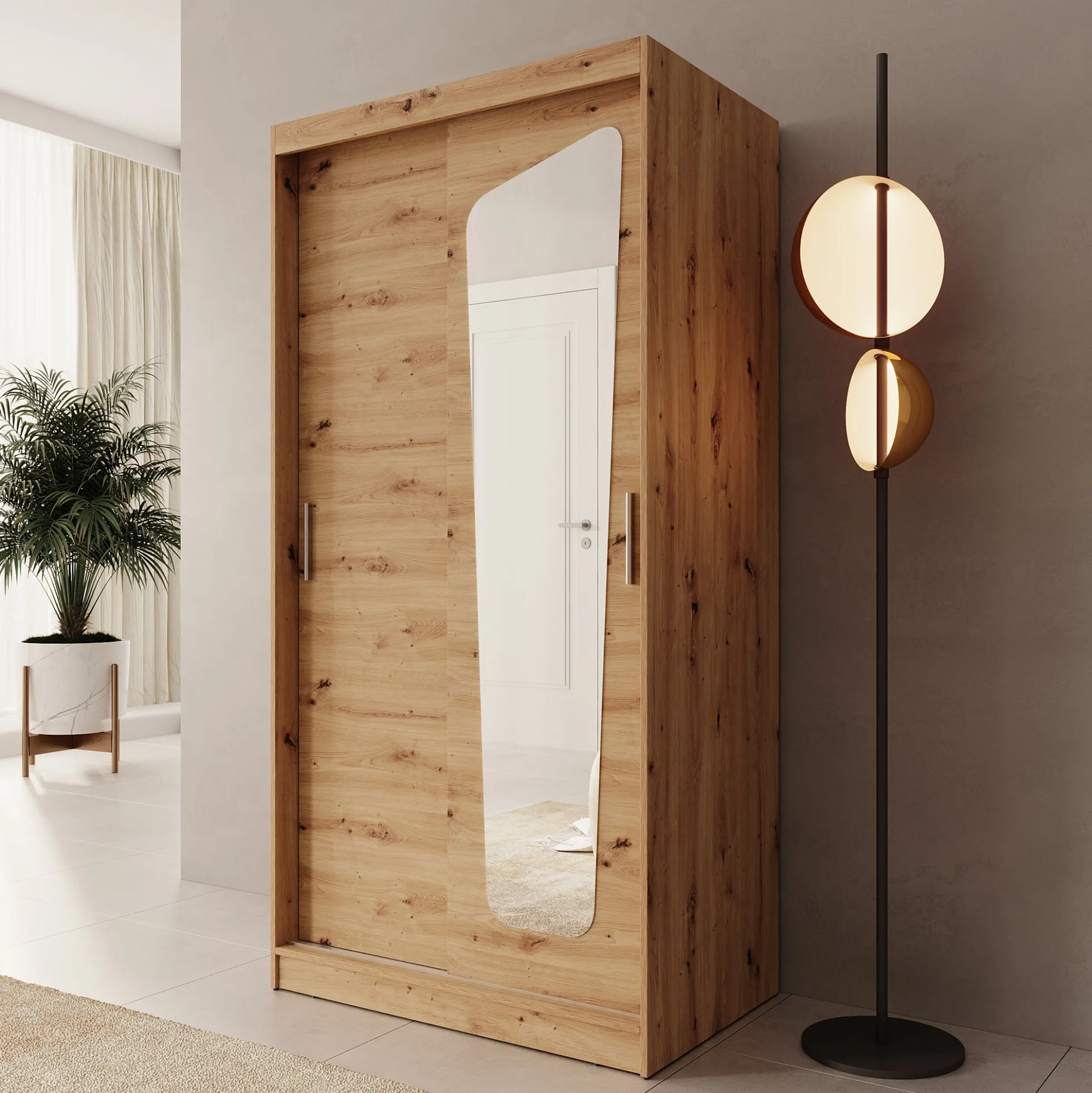 Moyo - Kledingkast met 2 schuifdeuren - Eikenpatroon - 100x62x200 cm
