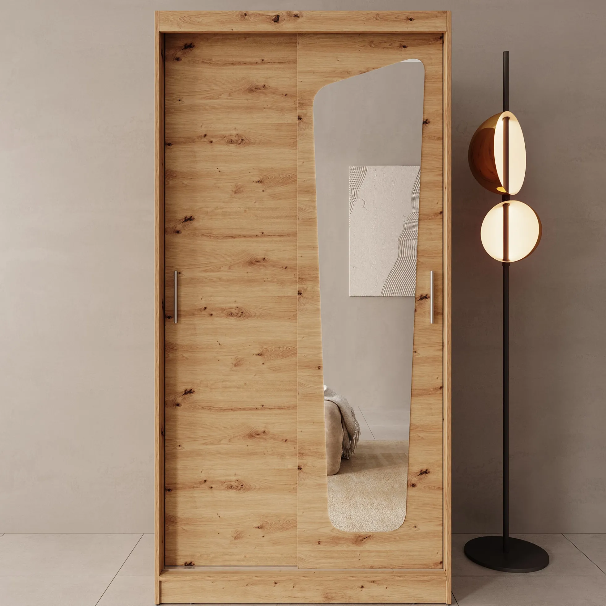 Moyo - Kledingkast met 2 schuifdeuren - Eikenpatroon - 100x62x200 cm