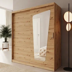 Moyo - Kledingkast met 2 schuifdeuren - Eikenpatroon - 180x62x200 cm