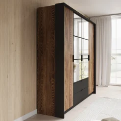 Mulvey - Kledingkast 4-deurs - Eiken/antraciet - 223x59x210 cm