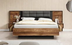 Mulvey - Tweepersoonsbed met nachtkastjes - Eiken/Antraciet - 160x200