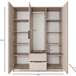 Nairobi - Kledingkast 3-deurs - Beige/zwart - 155x51x200 cm