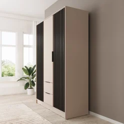 Nairobi - Kledingkast 3-deurs - Beige/zwart - 155x51x200 cm